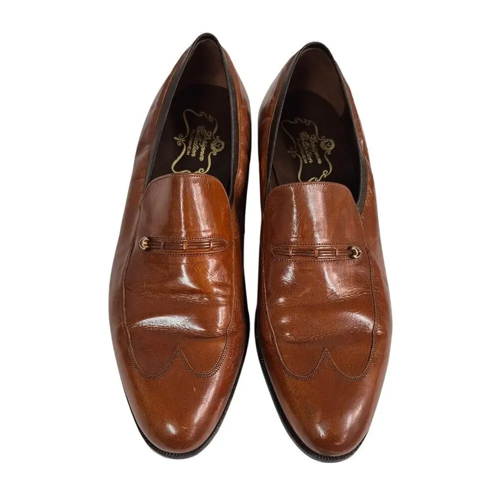 VTG Florsheim Designer Collection Cognac Brown Leather Wingtip Loafers Mens 11.5